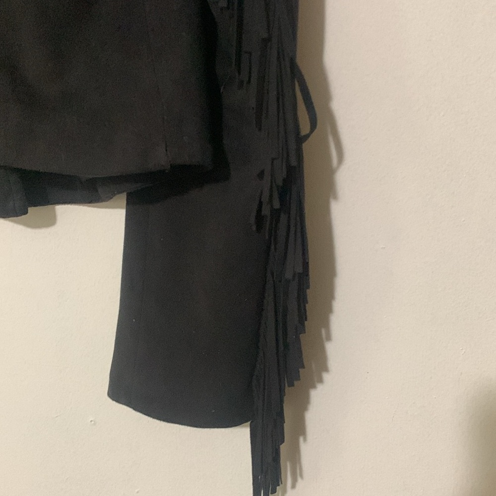 Mural Black Women’s Faux Leather Jacket with Fringe - Picture 9 of 13